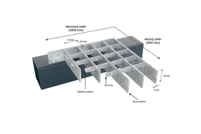 Pozinkovaný rošt lisovaný 800x1000/30x30/30x3 mm